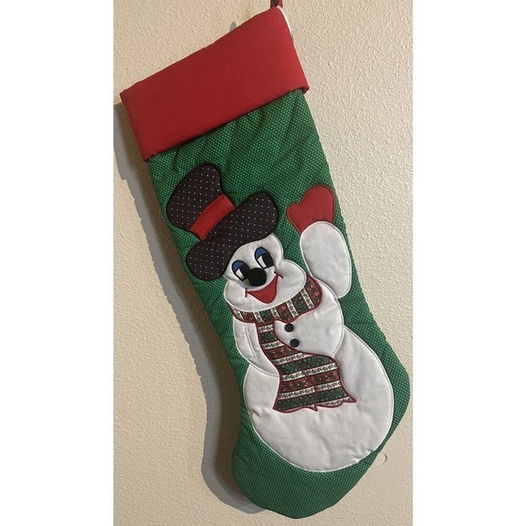 Unbranded Other - Vintage Handsewn Christmas Stocking Snowman Hat Scarf Festive Holly Mistletoe XL